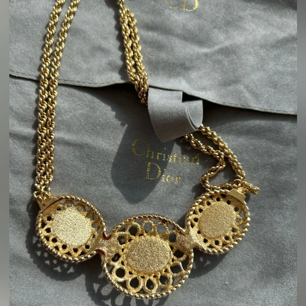 Vintage CHRISTIAN DIOR Lapis Lazuli Gold Plated StatementNecklace - Picture 6 of 6